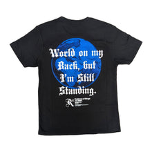 Load image into Gallery viewer, R&amp;R TEE BLACK/BLUE/WHITE GOD'S PLAN
