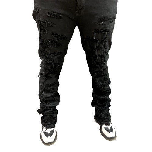 BLACK STACKED DENIM JEANS