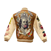 Load image into Gallery viewer, RER5-002 BROWN/BEIGE (SECURE THE BAG) LETTERMAN JACKET
