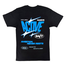 Load image into Gallery viewer, OUTRANK TEE BLACK/BLUE/WHITE NEVER LOADING
